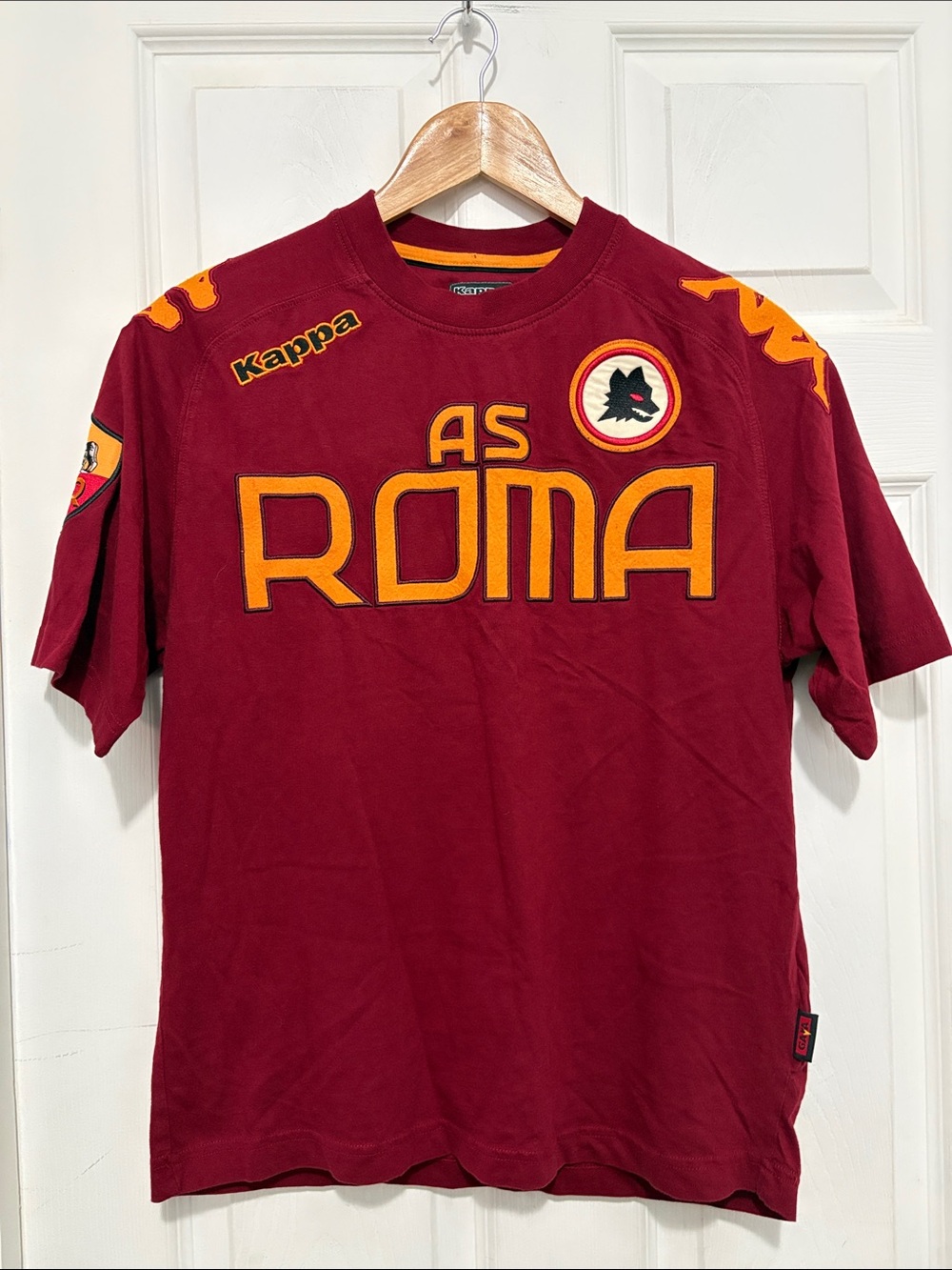 Vintage 2012 Kappa AS Roma Training Jersey with Embroidered Wolf Patch and Logo